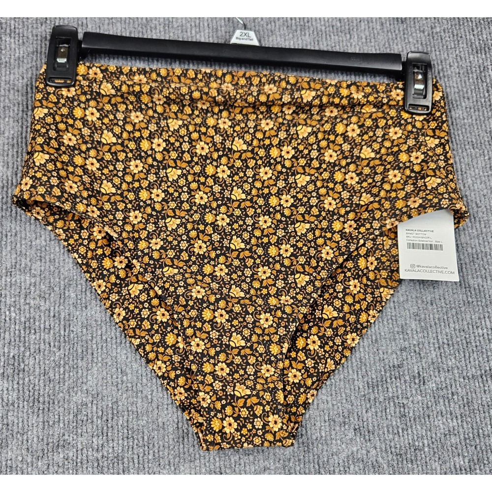 NWT Kavala Collective Samet Bikini Bottom High Waist Floral Botanica Noir Large